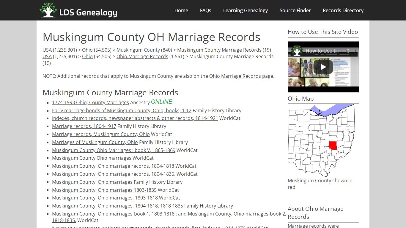 Muskingum County OH Marriage Records - LDS Genealogy