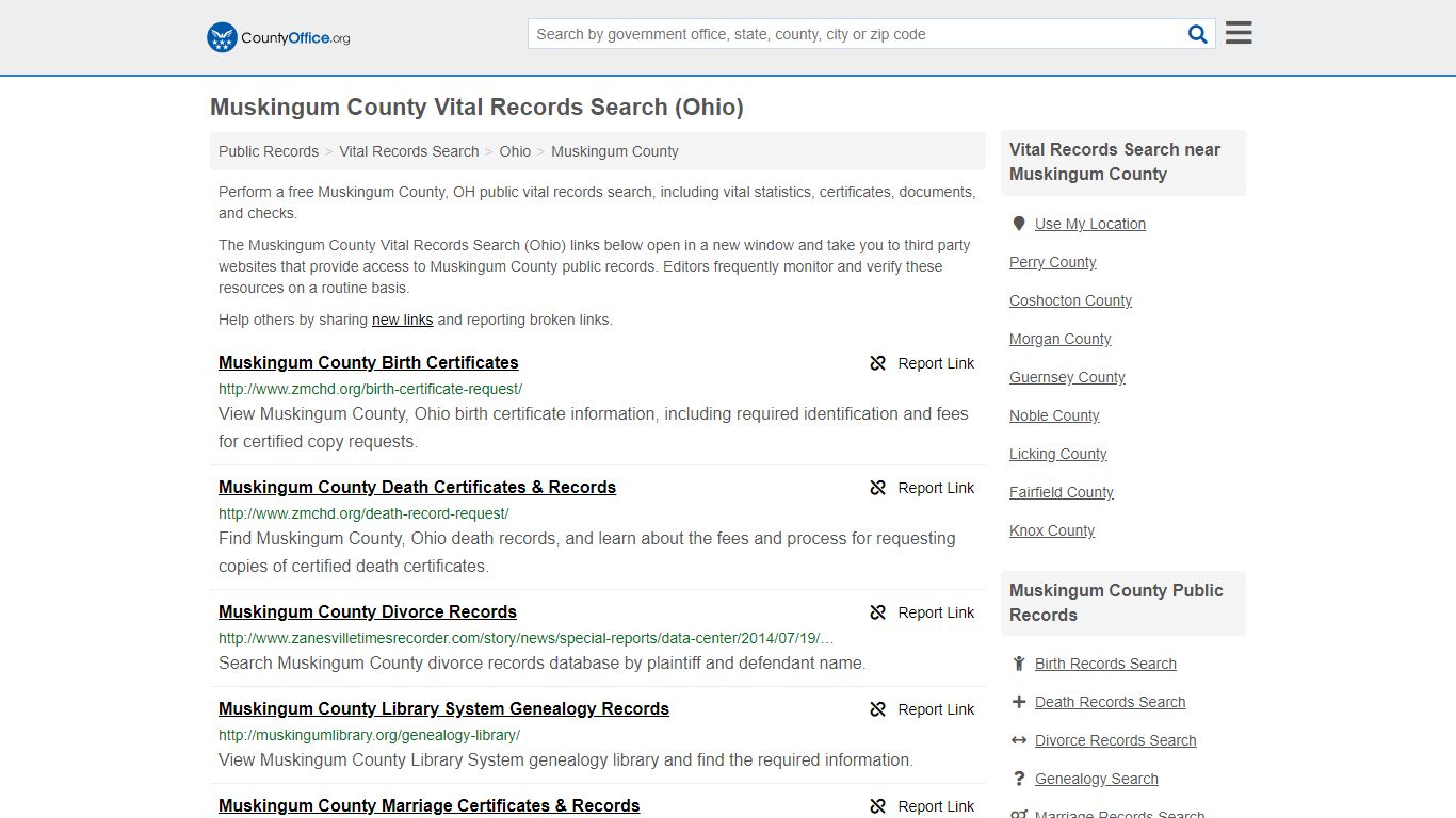 Vital Records Search - Muskingum County, OH (Birth, Death ...